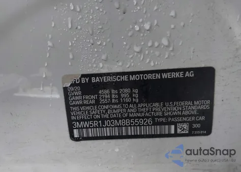 2021 BMW 330I z USA, uszkodzony, nr VIN 3MW5R1J03M8B55926